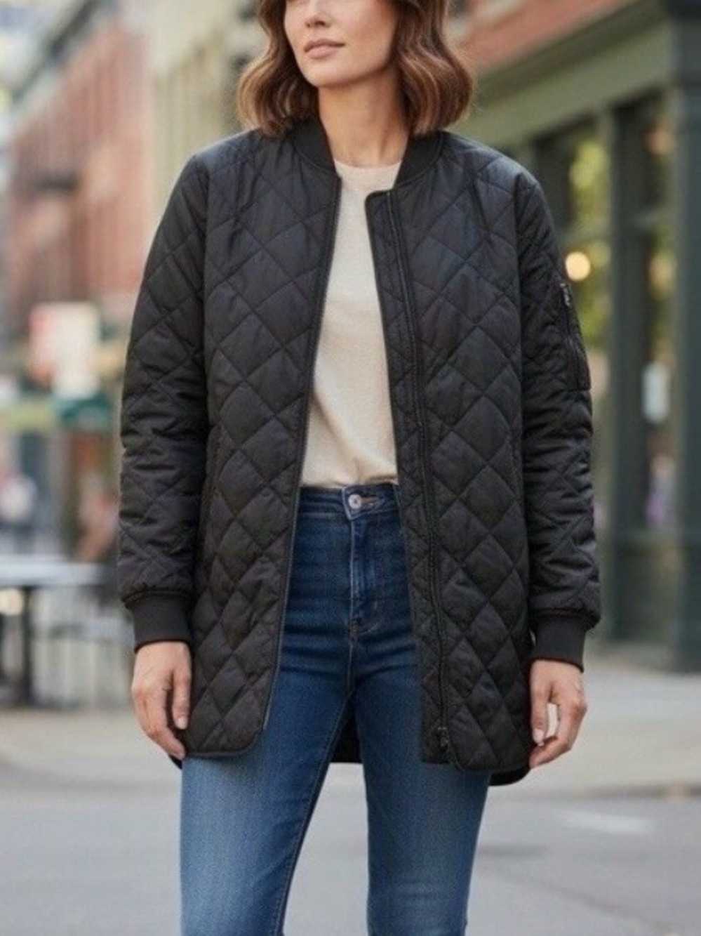 New! Banana Republic Black Quilted Long  Jacket